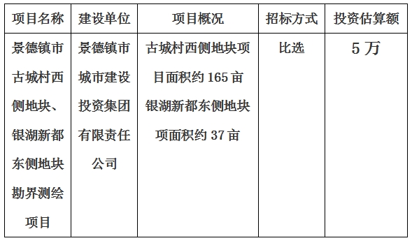 景德鎮市古城村西側地塊、銀湖新都東側地塊勘界測繪項目計劃公告