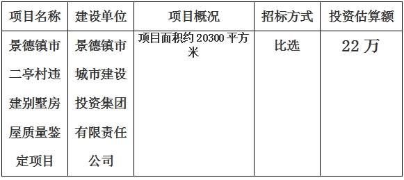 景德鎮市二亭村違建別墅房屋質量鑒定項目計劃公告