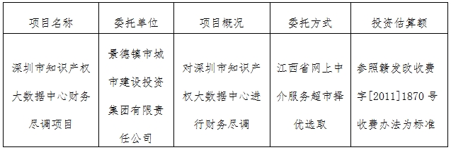深圳市知識產權大數據中心財務盡調項目計劃公告