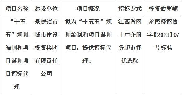 “十五五”規劃編制和項目謀劃項目招標代理計劃公告