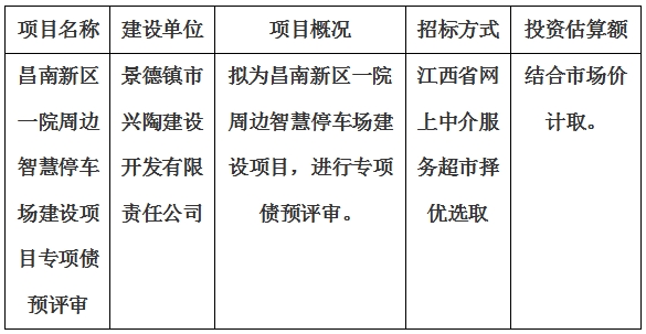 昌南新區(qū)一院周邊智慧停車場建設(shè)項目專項債預評審計劃公告